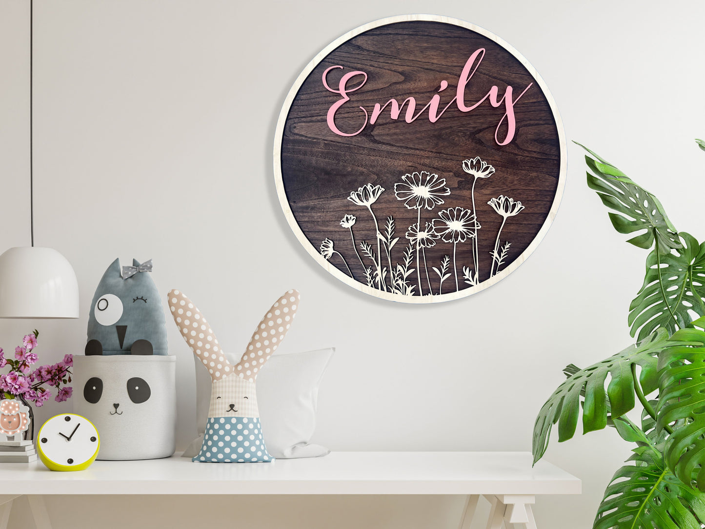 Round Wildflower 3D Wooden Name Sign