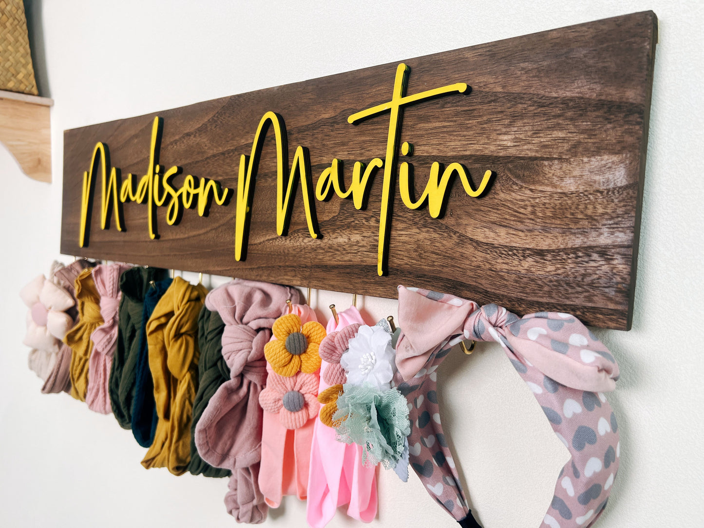 Personalized Headband And Bow Holder WIth Hooks