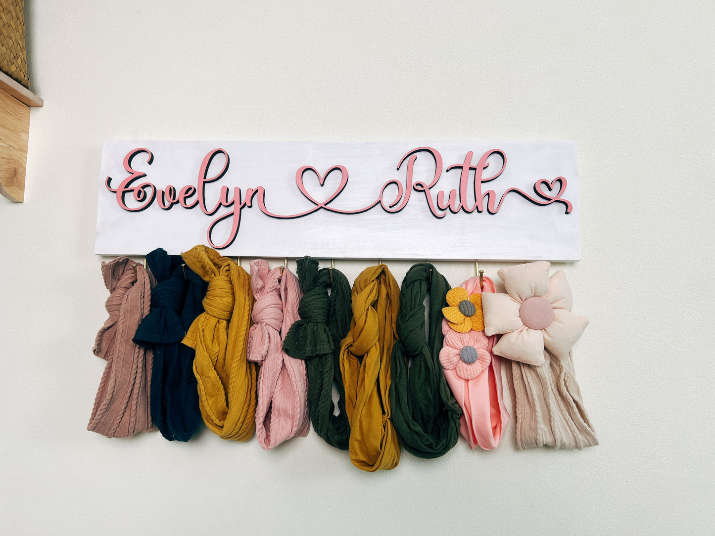 Personalized Headband And Bow Holder WIth Hooks