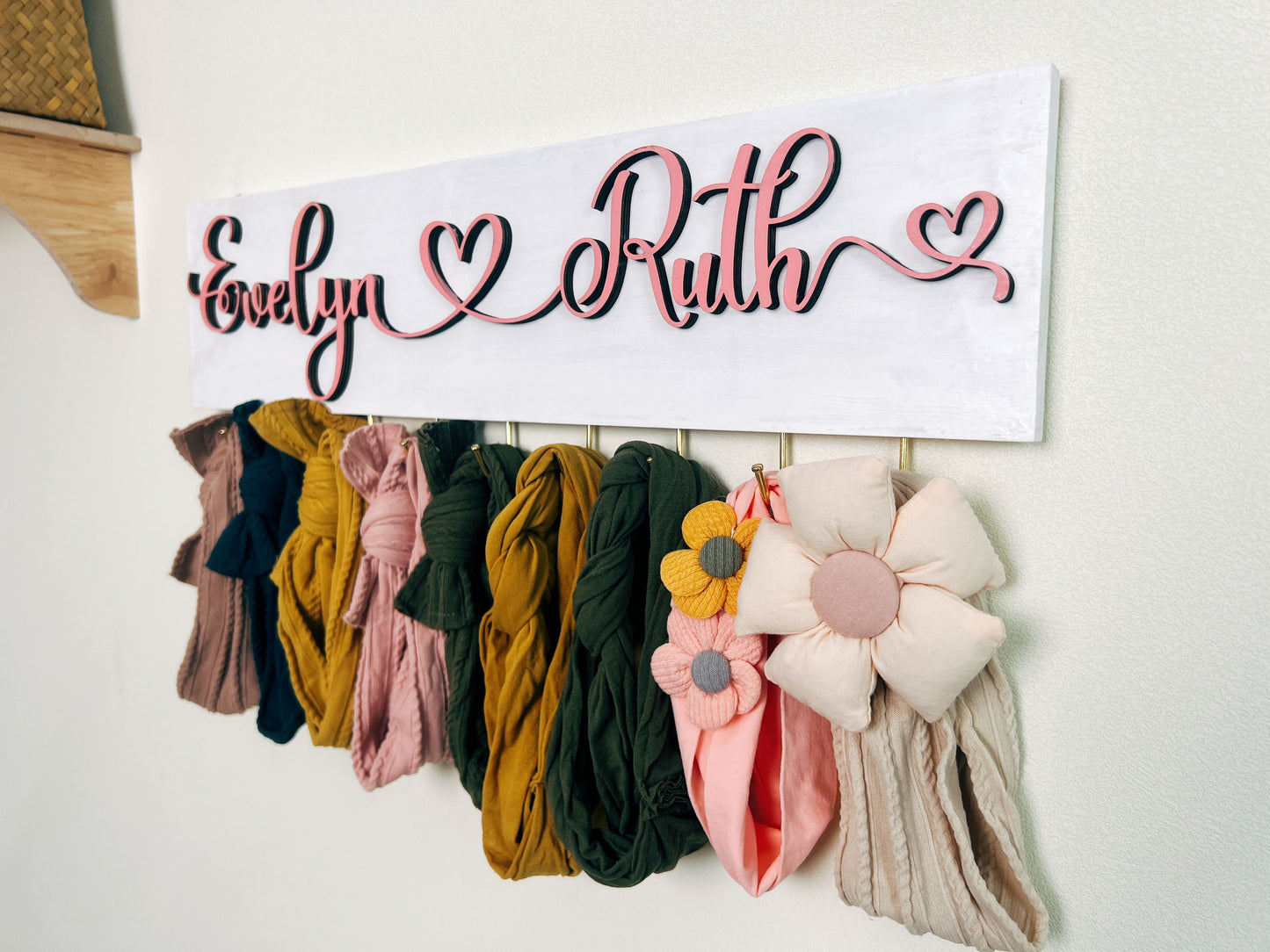 Personalized Headband And Bow Holder WIth Hooks