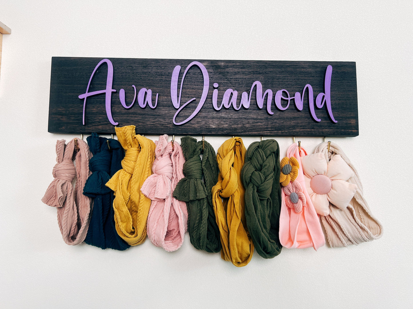 Personalized Headband And Bow Holder WIth Hooks