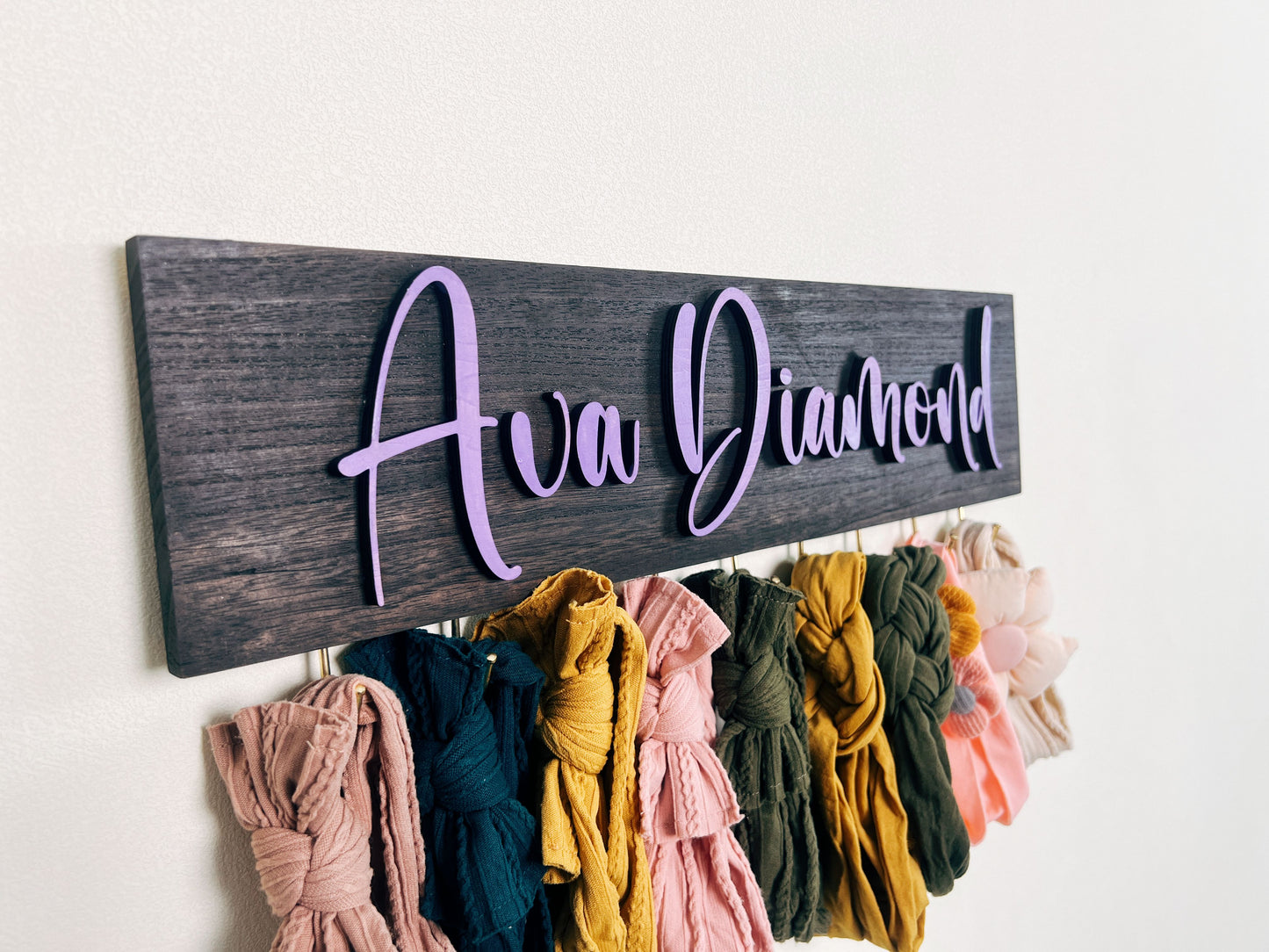 Personalized Headband And Bow Holder WIth Hooks