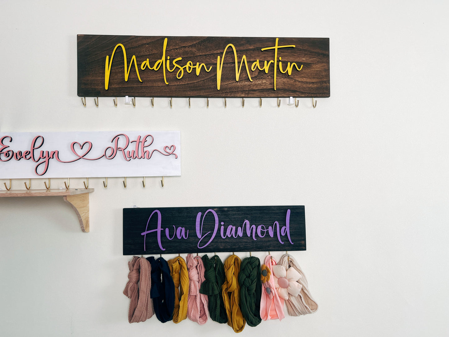 Personalized Headband And Bow Holder WIth Hooks