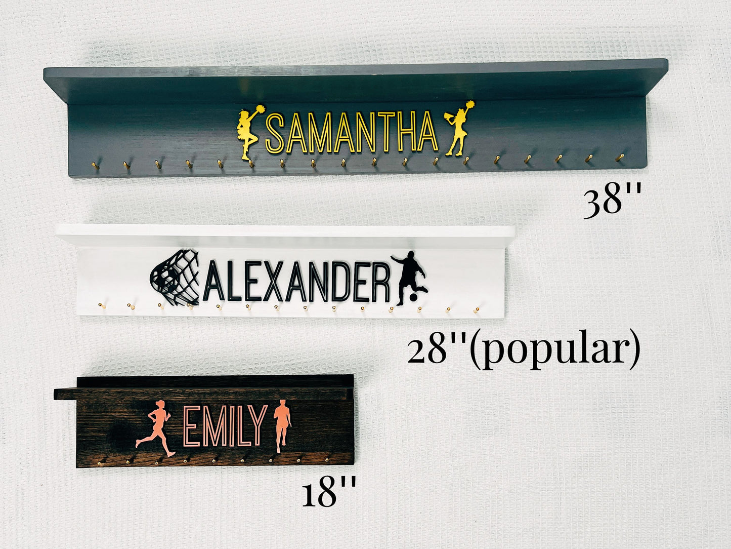 Personalized Wooden Medal Hanger Display With Trophy Shelf