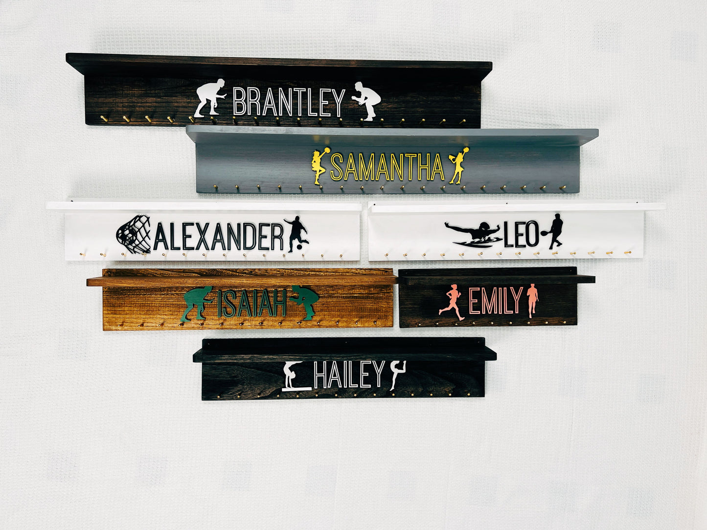 Personalized Wooden Medal Hanger Display With Trophy Shelf