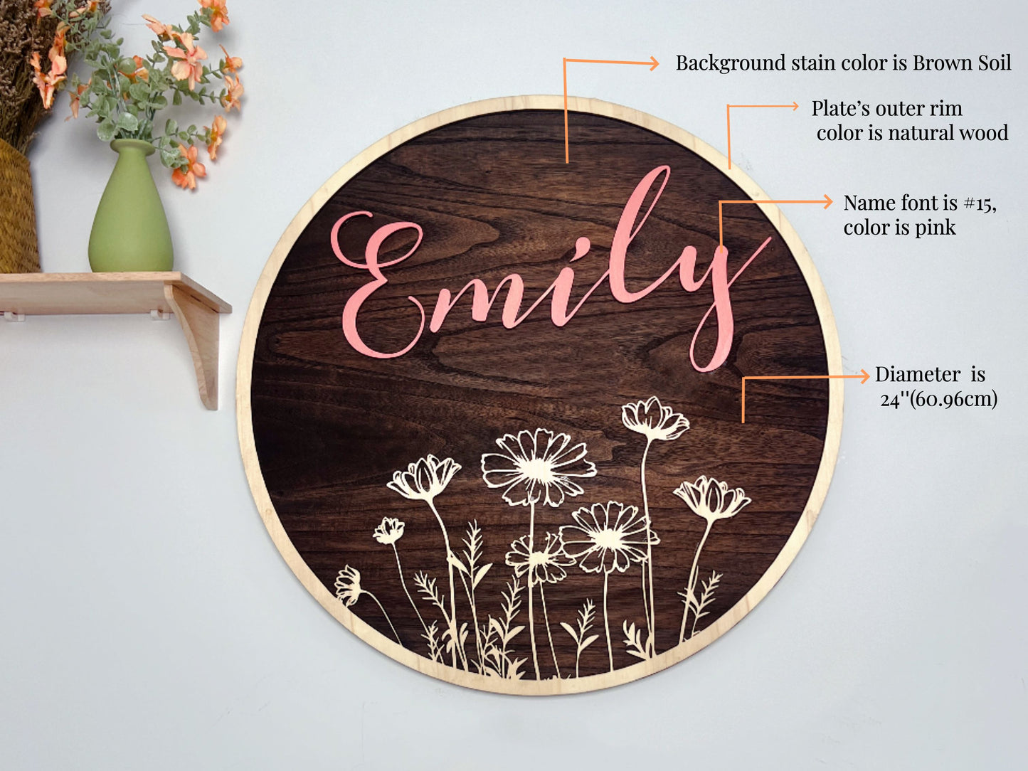 Round Wildflower 3D Wooden Name Sign