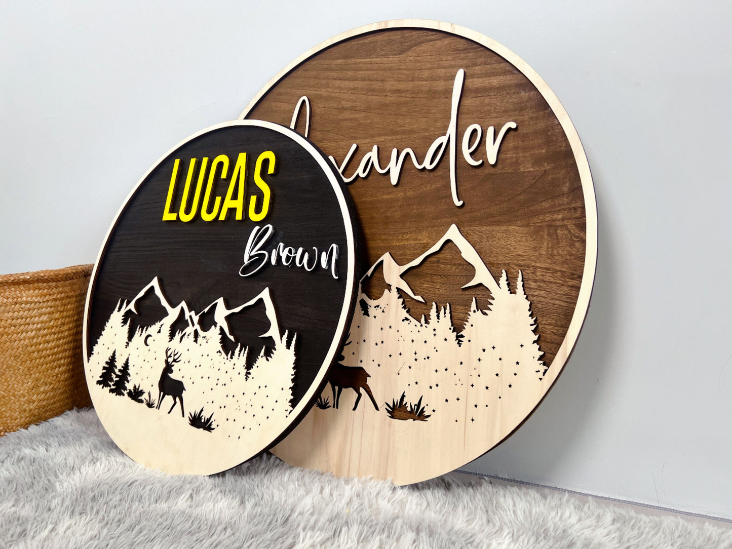 Round Mountain 3D Wooden Name Sign