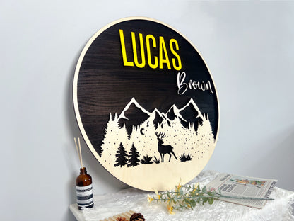 Round Mountain 3D Wooden Name Sign