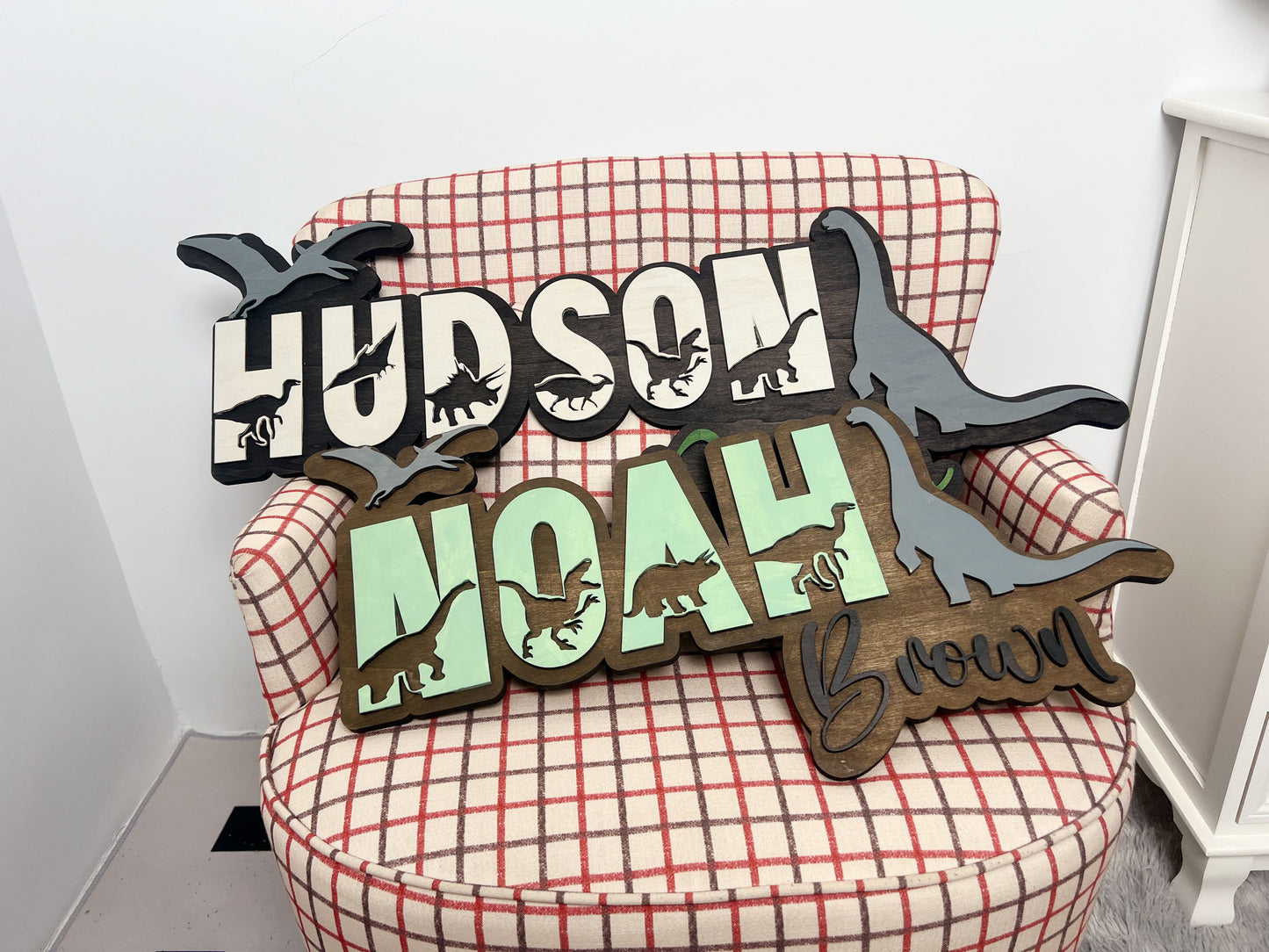 Layered 3D Dinosaur Wooden Name Sign