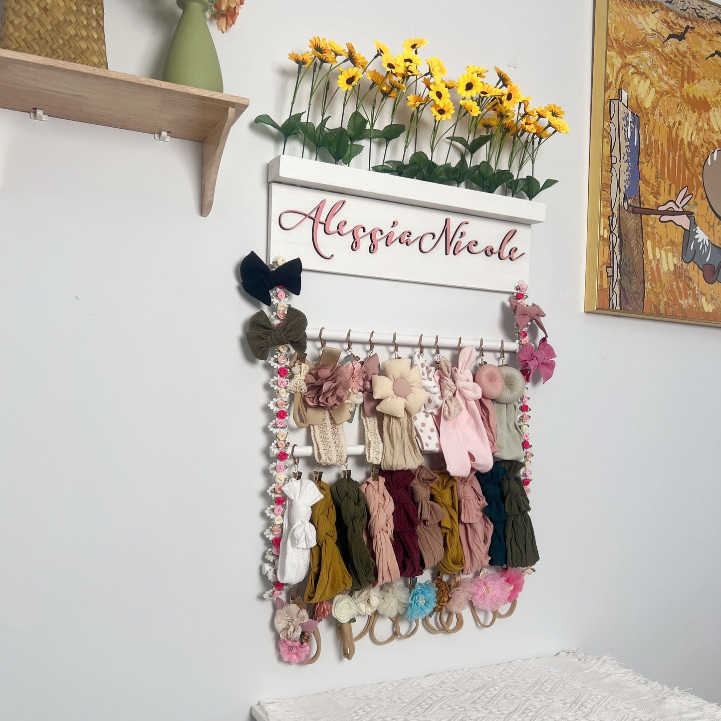 Personalized Headband And Bow Holder With SunFlower