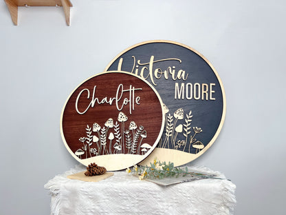 Round Mushroom 3D Wooden Name Sign