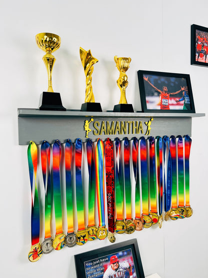 Custom Name Medal Hanger And Trophy Shelf