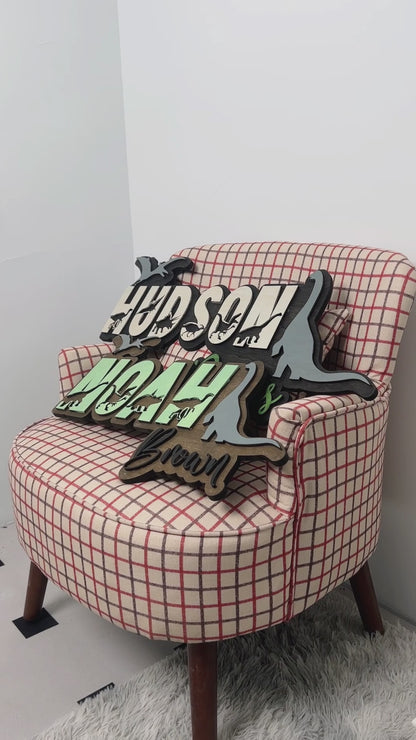 Layered 3D Dinosaur Wooden Name Sign